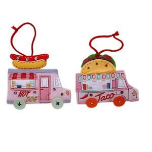 2 Ornaments TARGET 2022 WONDERSHOP Felt Hot Dog & Taco Truck Christmas
